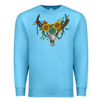 Ocean Blue boho bullskull with sunflower and gemstone Premium Sweatshirt - Artiststas