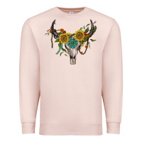 Pale Pink boho bullskull with sunflower and gemstone Premium Sweatshirt - Artiststas