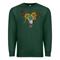 Sports Green boho bullskull with sunflower and gemstone Premium Sweatshirt - Artiststas