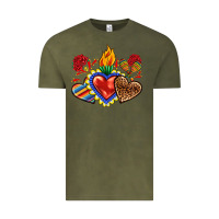 Vintage Olive Sacred heart with leopard and serape heart Vintage Tee - RanaPortraitStore