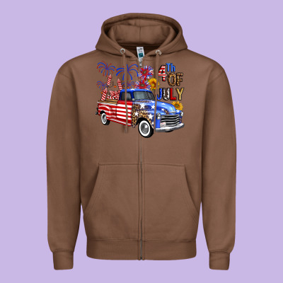 Western Truck Fourth Of July America Zipper Hoodie Designed By Fadigitalartstudio
