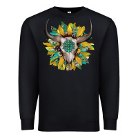 Black boho bullskull with sunflower and gemstone Premium Sweatshirt - Artiststas