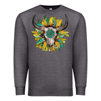 Charcoal Heather boho bullskull with sunflower and gemstone Premium Sweatshirt - Artiststas