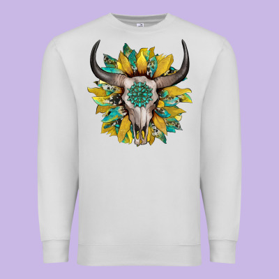 Boho Bullskull With Sunflower And Gemstone Premium Sweatshirt Designed By Artiststas