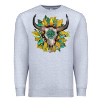 Heather Grey boho bullskull with sunflower and gemstone Premium Sweatshirt - Artiststas