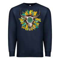 Navy boho bullskull with sunflower and gemstone Premium Sweatshirt - Artiststas