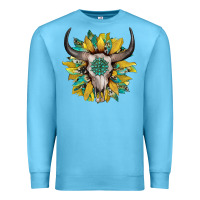 Ocean Blue boho bullskull with sunflower and gemstone Premium Sweatshirt - Artiststas