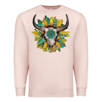 Pale Pink boho bullskull with sunflower and gemstone Premium Sweatshirt - Artiststas