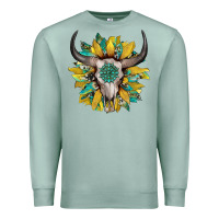 Seafoam boho bullskull with sunflower and gemstone Premium Sweatshirt - Artiststas