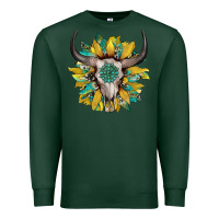 Sports Green boho bullskull with sunflower and gemstone Premium Sweatshirt - Artiststas