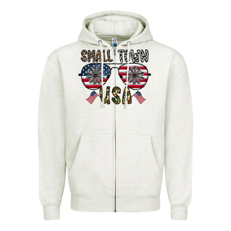 Small Town Usa Zipper Hoodie by CowhideDigitalArt | Teevron