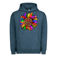 Pigment Midnight Navy Pride LGBTQ+ Sunflower With Peace Urban Hoodie - BundleAndBundleShop