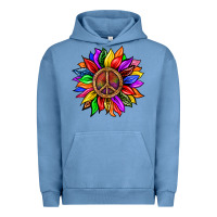 Pigment Pebble Blue Pride LGBTQ+ Sunflower With Peace Urban Hoodie - BundleAndBundleShop