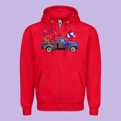 Western Truck Fourth Of July Zipper Hoodie Designed By Fadigitalartstudio
