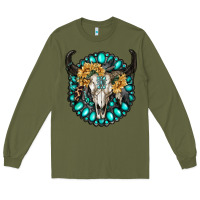 Army Green gamestone with bull skull Long Sleeve Tee - RanaPortraitStore