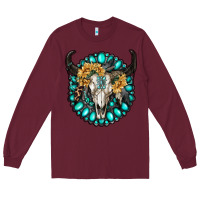 Burgundy gamestone with bull skull Long Sleeve Tee - RanaPortraitStore
