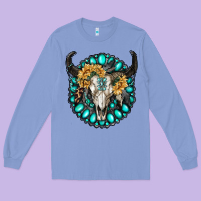 Gamestone With Bull Skull Long Sleeve Tee Designed By Ranaportraitstore