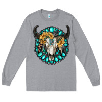 Heather Grey gamestone with bull skull Long Sleeve Tee - RanaPortraitStore