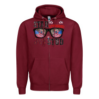 Burgundy star spangled stup Zipper Hoodie - CowhideDigitalArt