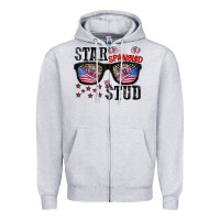Heather Grey star spangled stup Zipper Hoodie - CowhideDigitalArt