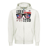 Oatmeal Heather star spangled stup Zipper Hoodie - CowhideDigitalArt