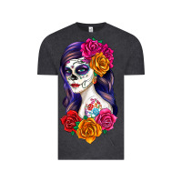 Vintage Black sugar skull girl Vintage Tee - RanaPortraitStore