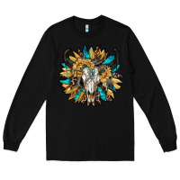 Black bull skull with sunflower Long Sleeve Tee - RanaPortraitStore