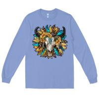 Colony Blue bull skull with sunflower Long Sleeve Tee - RanaPortraitStore