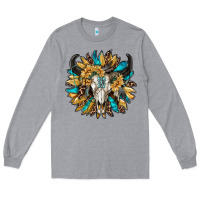 Heather Grey bull skull with sunflower Long Sleeve Tee - RanaPortraitStore