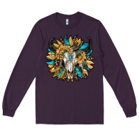 Plum bull skull with sunflower Long Sleeve Tee - RanaPortraitStore