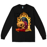 Black Halloween Skull Candles and Roses Long Sleeve Tee - texasbilliewilder