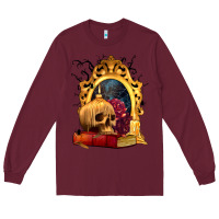 Burgundy Halloween Skull Candles and Roses Long Sleeve Tee - texasbilliewilder