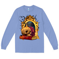 Colony Blue Halloween Skull Candles and Roses Long Sleeve Tee - texasbilliewilder
