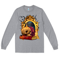 Heather Grey Halloween Skull Candles and Roses Long Sleeve Tee - texasbilliewilder