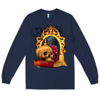Navy Halloween Skull Candles and Roses Long Sleeve Tee - texasbilliewilder
