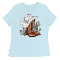 Baby Blue white  cowgirl  and roses Ladies Tee - AdoDesignShop