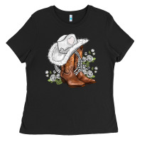 White  Cowgirl  And Roses Ladies Tee | Teevron