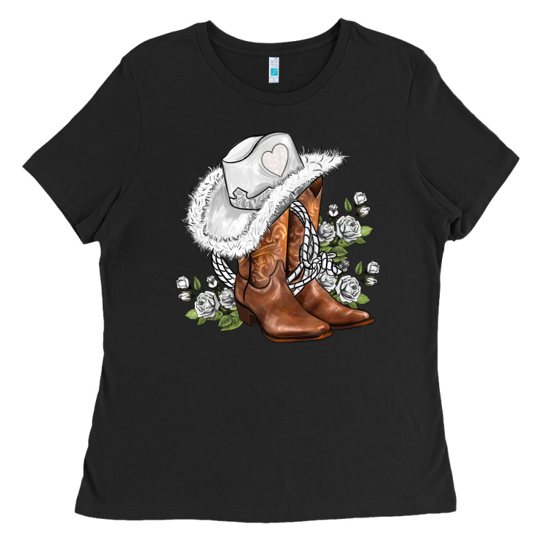 White  Cowgirl  And Roses Ladies Tee by AdoDesignShop | Teevron