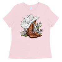 Bubblegum Pink white  cowgirl  and roses Ladies Tee - AdoDesignShop