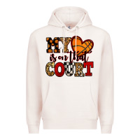 Pale Pink my heart is on that court basketball red and black Premium Hoodie - NancyCooperArtShop