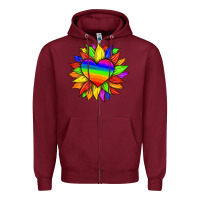Burgundy lgbtq color heart and sunflower Zipper Hoodie - HRA Design Shop