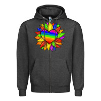 Charcoal Heather lgbtq color heart and sunflower Zipper Hoodie - HRA Design Shop