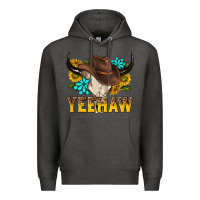 Charcoal Heather yeehaw bull skull Premium Hoodie - NancyCooperArtShop