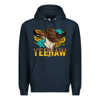 Navy yeehaw bull skull Premium Hoodie - NancyCooperArtShop