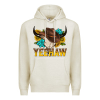 Oatmeal Heather yeehaw bull skull Premium Hoodie - NancyCooperArtShop