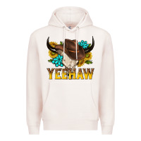 Pale Pink yeehaw bull skull Premium Hoodie - NancyCooperArtShop
