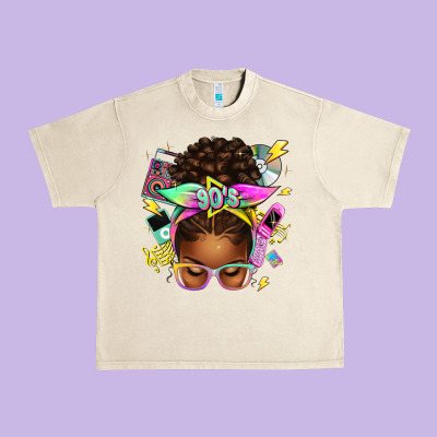 Urban Heavy Tee 90s afro messy bun