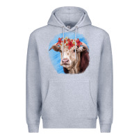 Heather Grey Hereford Bull Premium Hoodie - RanaPortraitStore