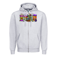 Heather Grey Halloween Coffee Drink Zipper Hoodie - RacoonDesign