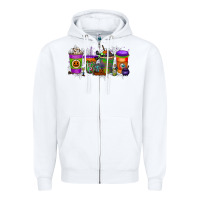 White Halloween Coffee Drink Zipper Hoodie - RacoonDesign